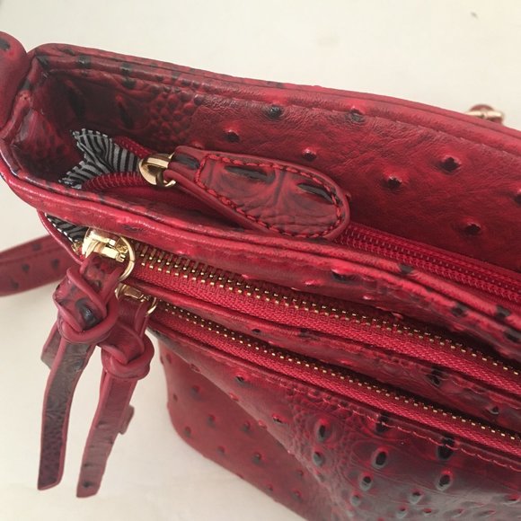 Red Croc Faux Leather Shoulder Bag Cross Body Shoulder Purse Cell Pocket Zipper - Picture 2 of 11